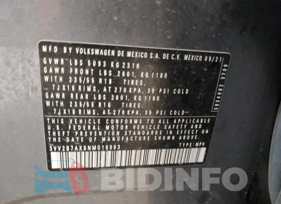 3VV2B7AX8NM016993 Photo# 12