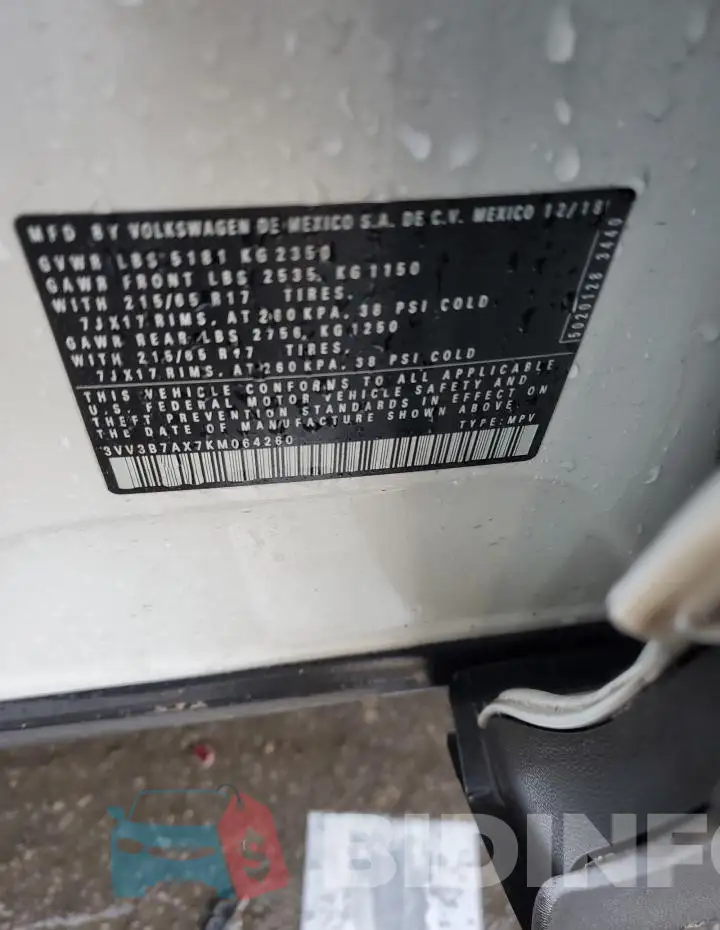 3VV3B7AX7KM064260 Photo# 14
