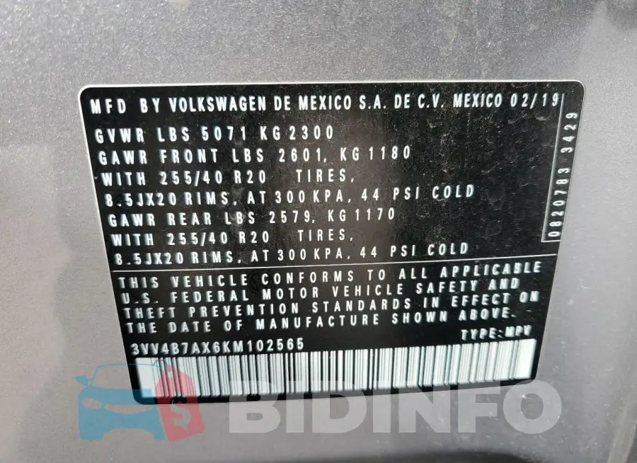 3VV4B7AX6KM102565 Photo# 13