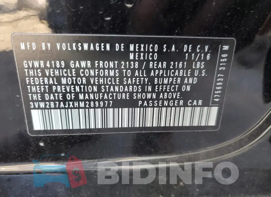 3VW2B7AJXHM289977 Photo# 12