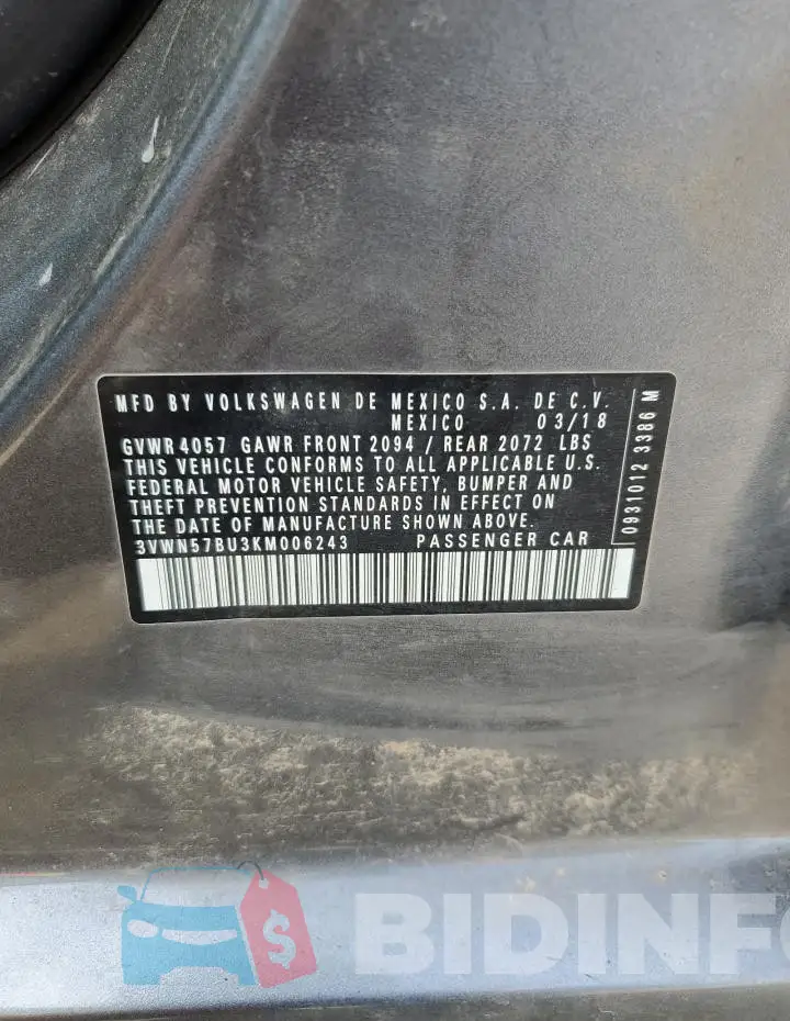 3VWN57BU3KM006243 Photo# 12