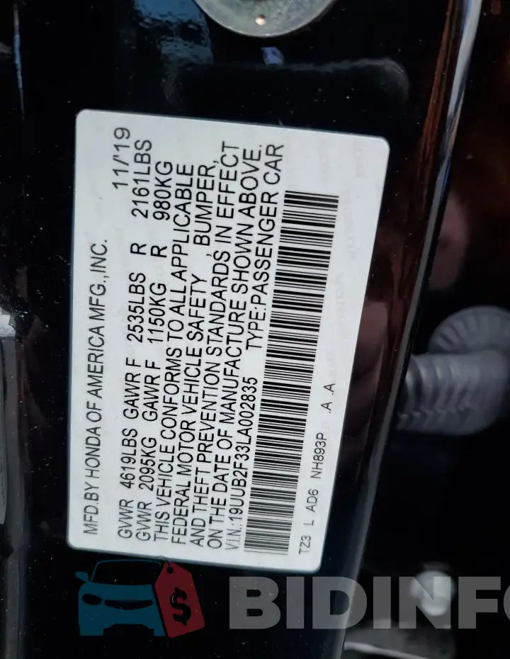 19UUB2F33LA002835 Photo# 12