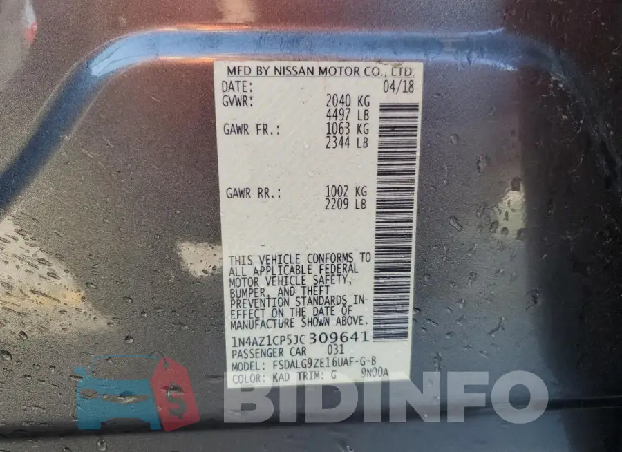 1N4AZ1CP5JC309641 Photo# 14