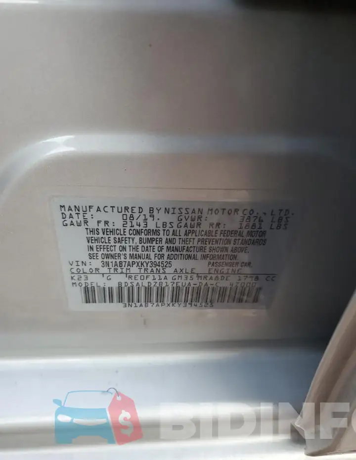 3N1AB7APXKY394525 Photo# 12
