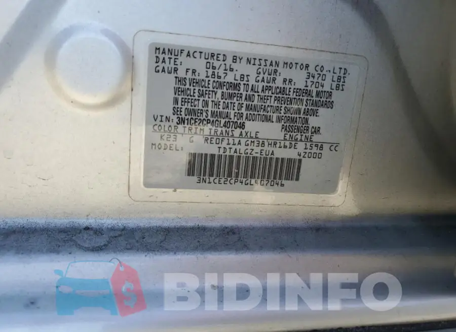 3N1CE2CP4GL407046 Photo# 13