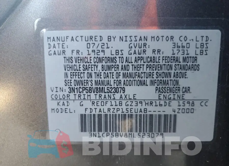3N1CP5BV8ML523079 Photo# 14