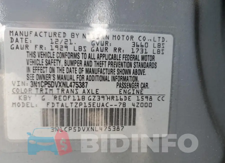 3N1CP5DVXNL475387 Photo# 12