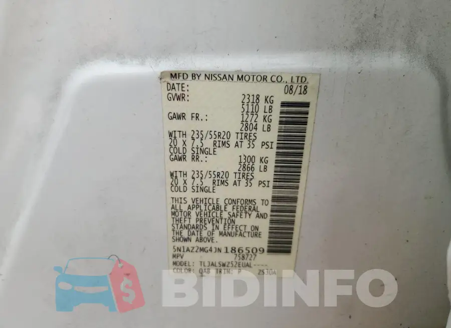 5N1AZ2MG4JN186509 Photo# 14