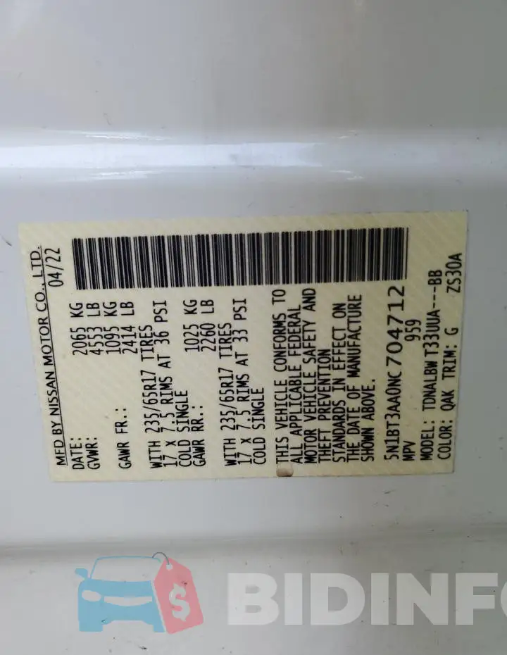 5N1BT3AA0NC704712 Photo# 14