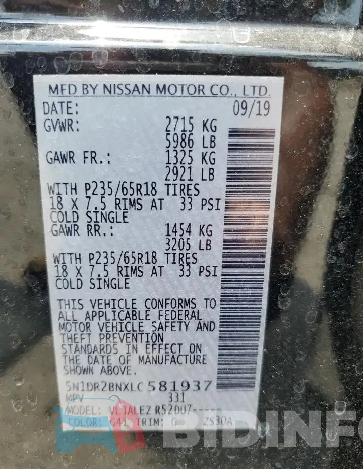 5N1DR2BNXLC581937 Photo# 13