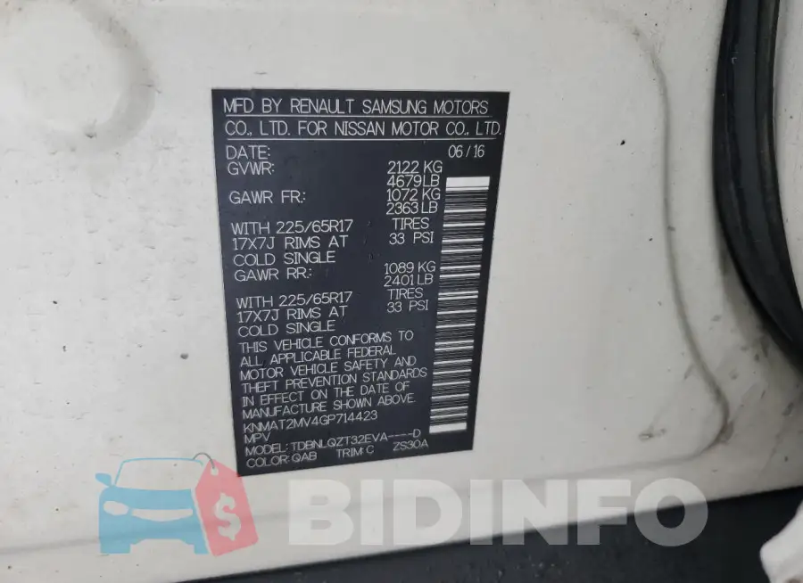 KNMAT2MV4GP714423 Photo# 14