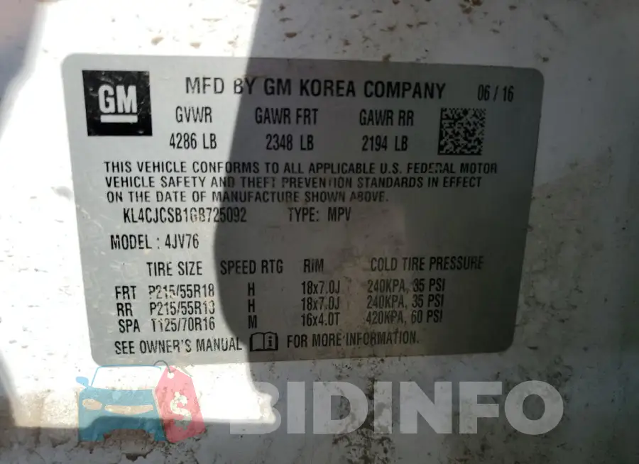 KL4CJCSB1GB725092 Photo# 13