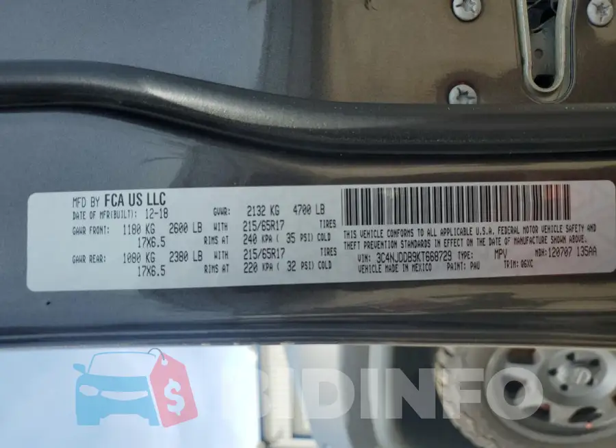 3C4NJDDB9KT668729 Photo# 13