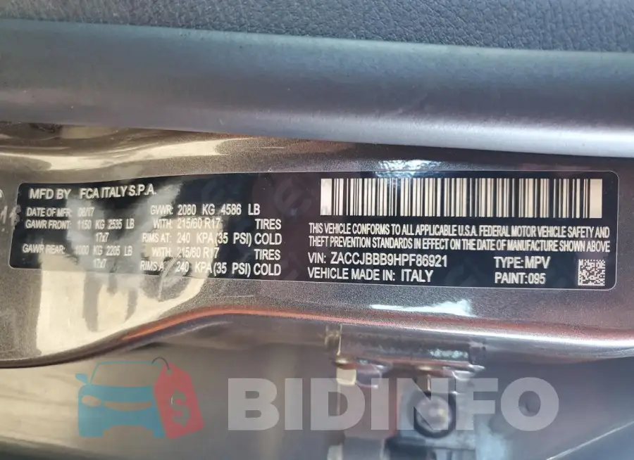 ZACCJBBB9HPF86921 Photo# 13