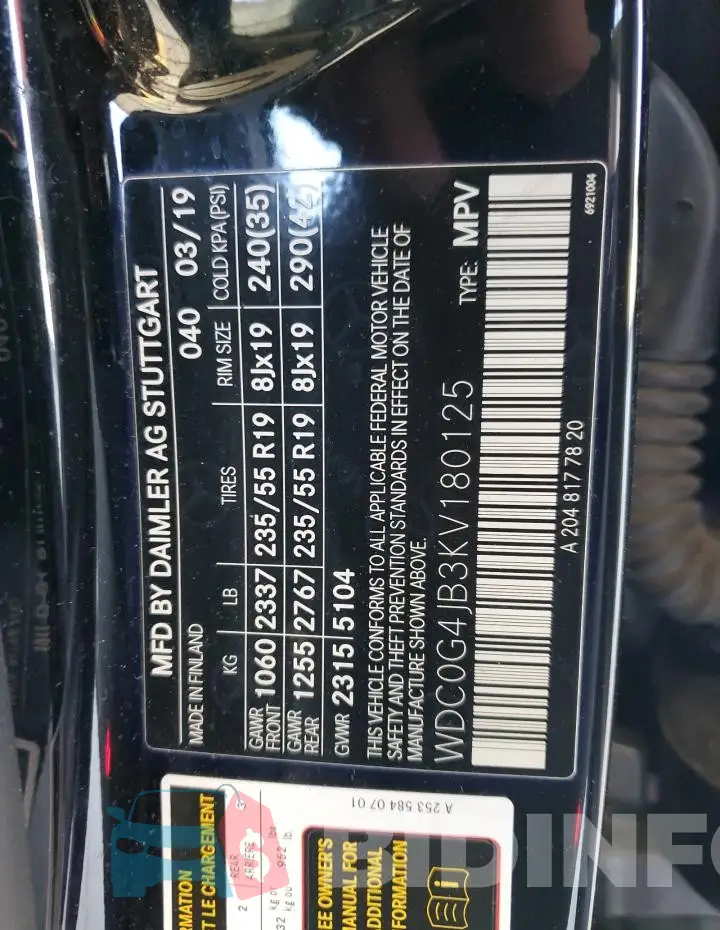 WDC0G4JB3KV180125 Photo# 13