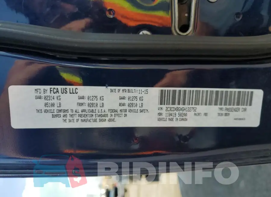 2C3CDXBGXGH122752 Photo# 12