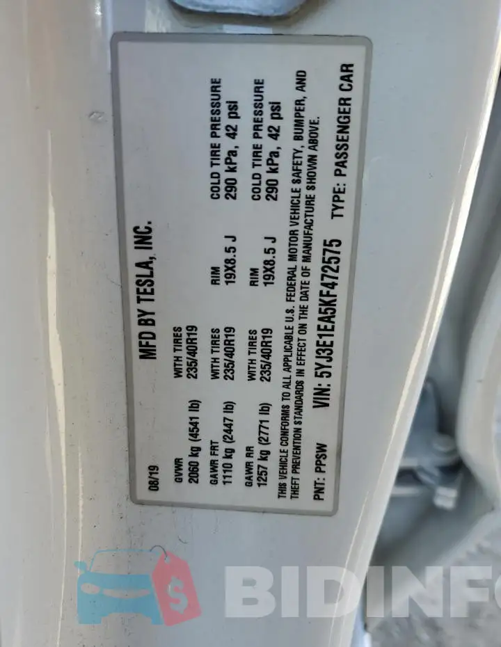 5YJ3E1EA5KF472575 Photo# 13