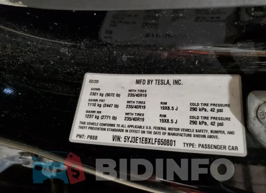 5YJ3E1EBXLF650801 Photo# 13