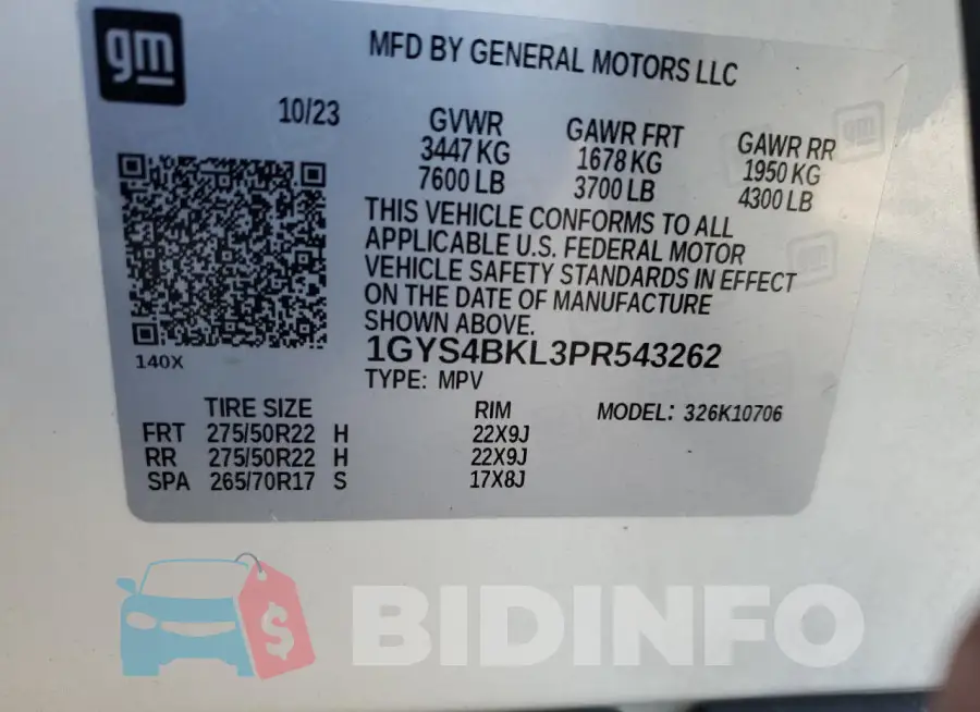 1GYS4BKL3PR543262 Photo# 14