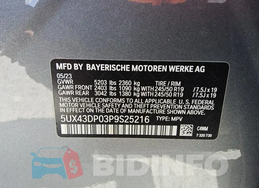 5UX43DP03P9S25216 Photo# 12