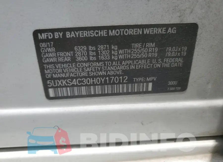 5UXKS4C30H0Y17012 Photo# 13