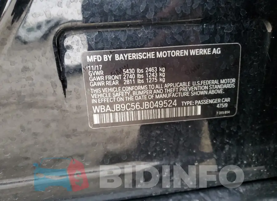 WBAJB9C56JB049524 Photo# 12