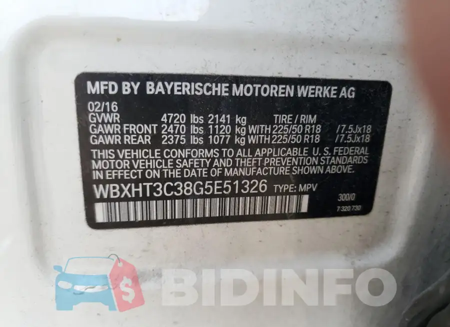 WBXHT3C38G5E51326 Photo# 13