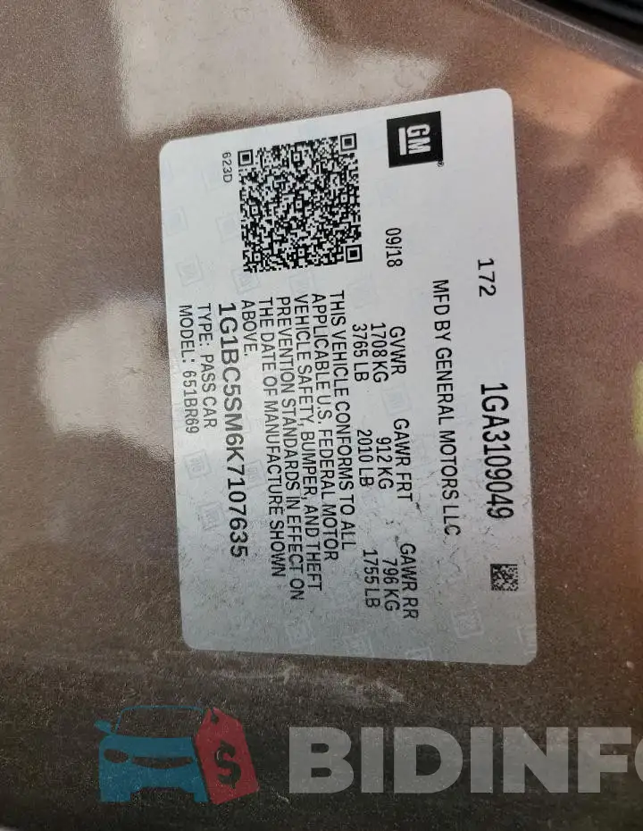 1G1BC5SM6K7107635 Photo# 13