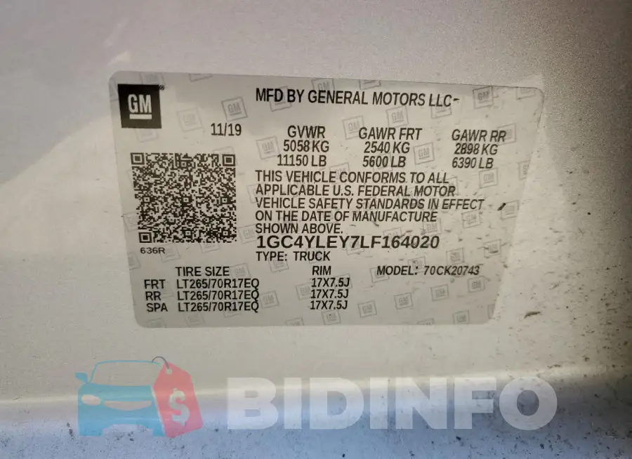 1GC4YLEY7LF164020 Photo# 12