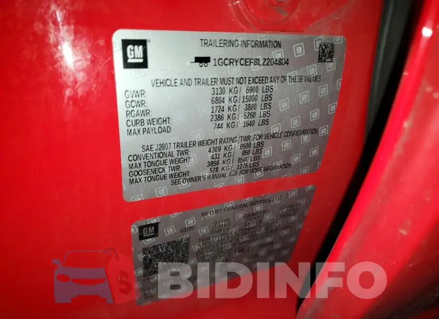 1GCRYCEF8LZ204804 Photo# 12