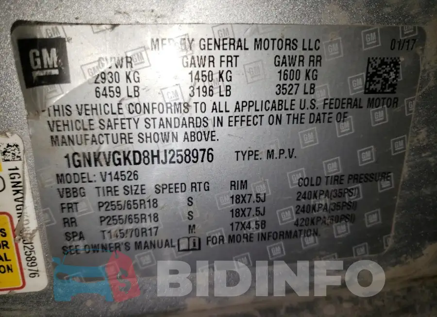 1GNKVGKD8HJ258976 Photo# 13