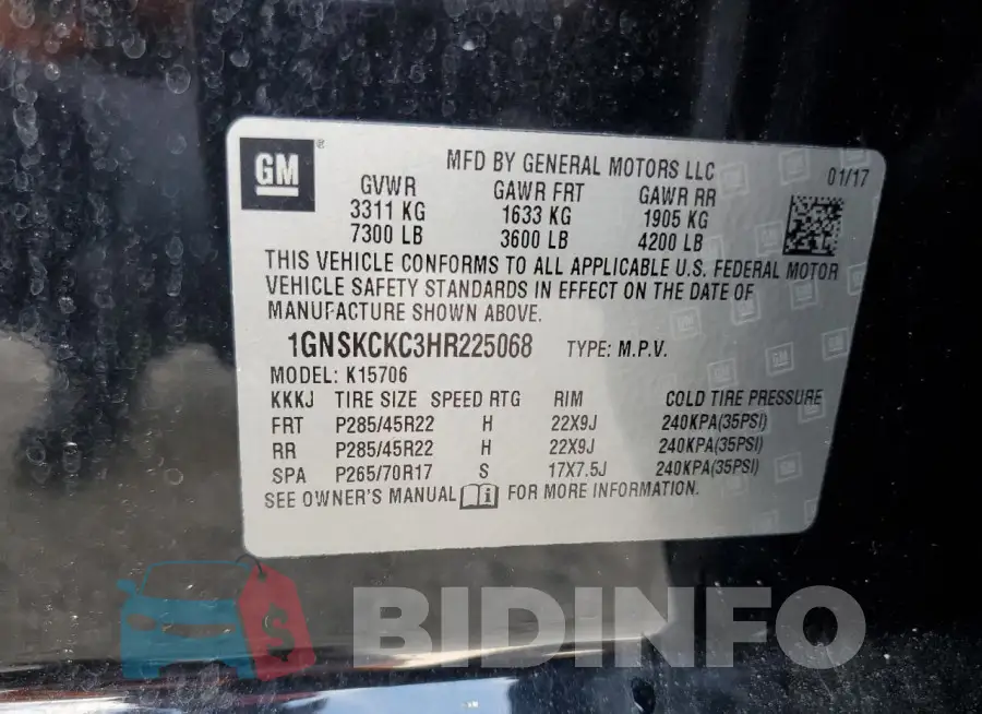 1GNSKCKC3HR225068 Photo# 13