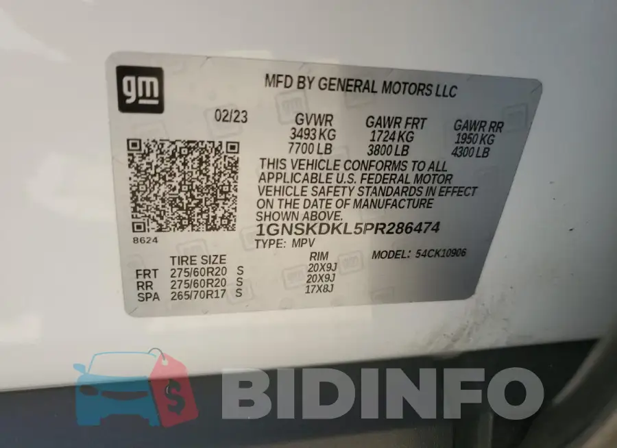 1GNSKDKL5PR286474 Photo# 13
