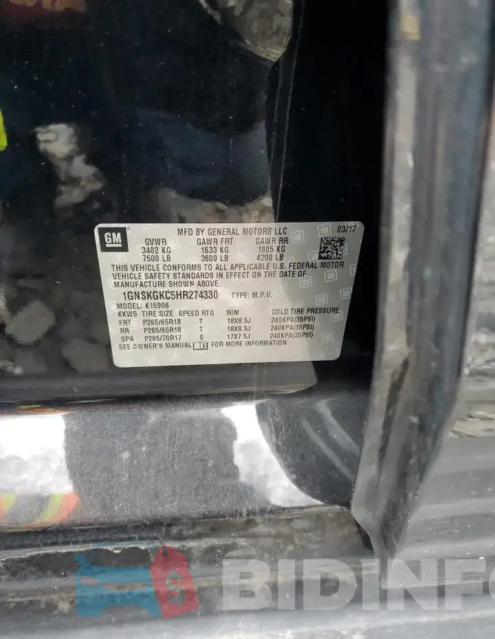 1GNSKGKC5HR274330 Photo# 13