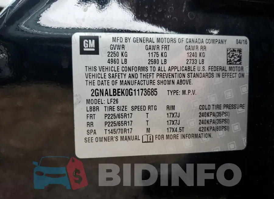 2GNALBEK0G1173685 Photo# 13