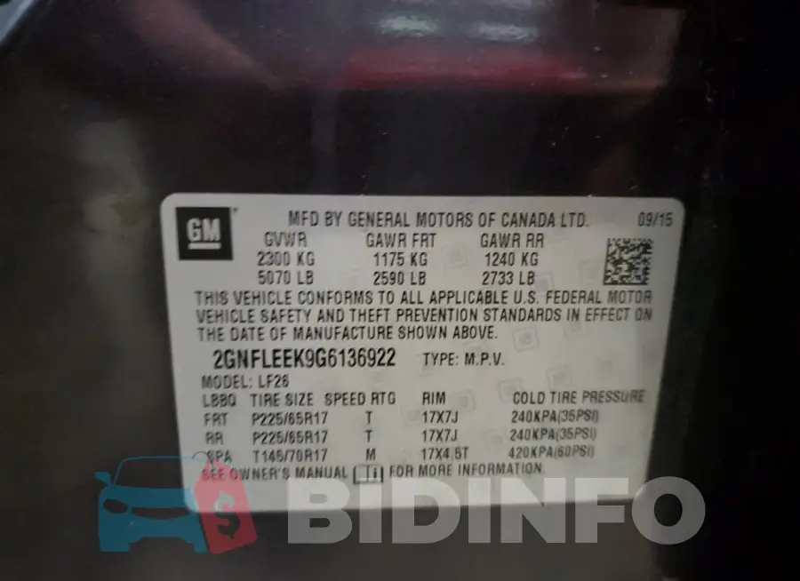2GNFLEEK9G6136922 Photo# 13