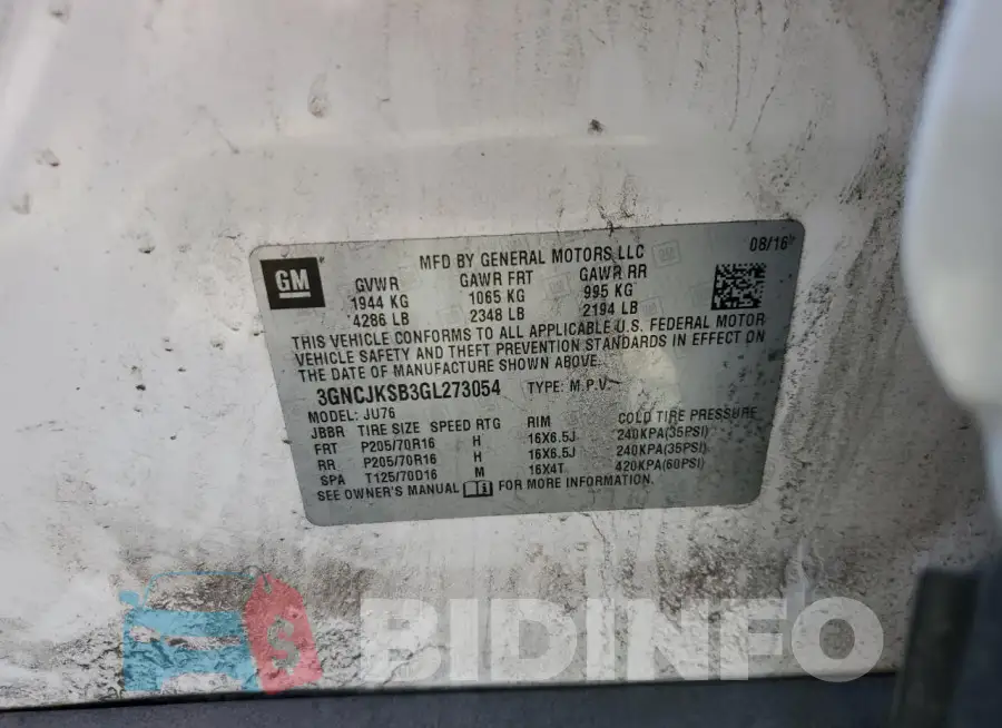 3GNCJKSB3GL273054 Photo# 13