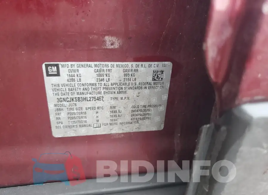 3GNCJKSB3HL275467 Photo# 13