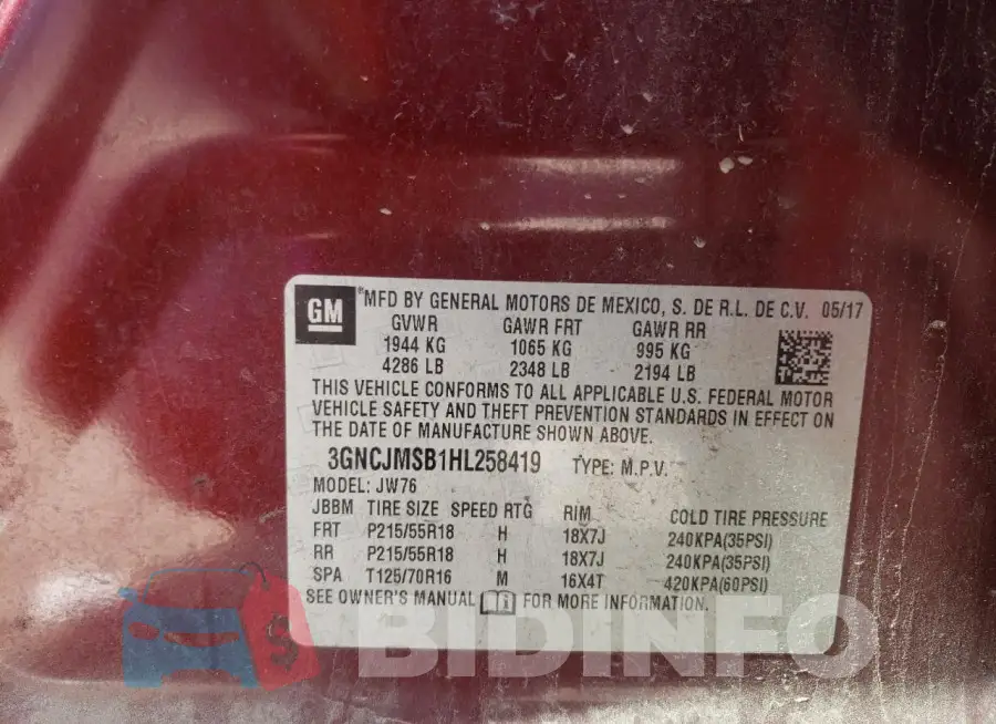3GNCJMSB1HL258419 Photo# 14