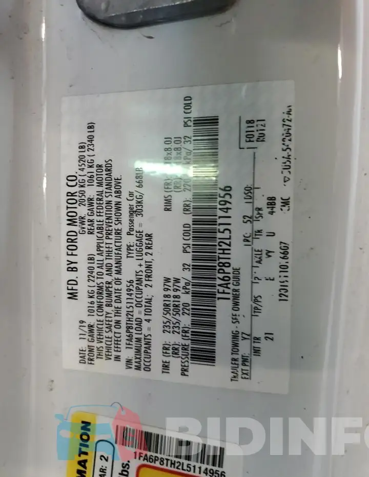 1FA6P8TH2L5114956 Photo# 12