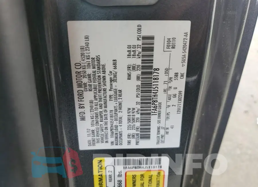 1FA6P8TH4J5118178 Photo# 12