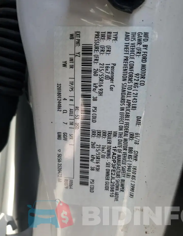 1FADP3FE2JL259810 Photo# 12