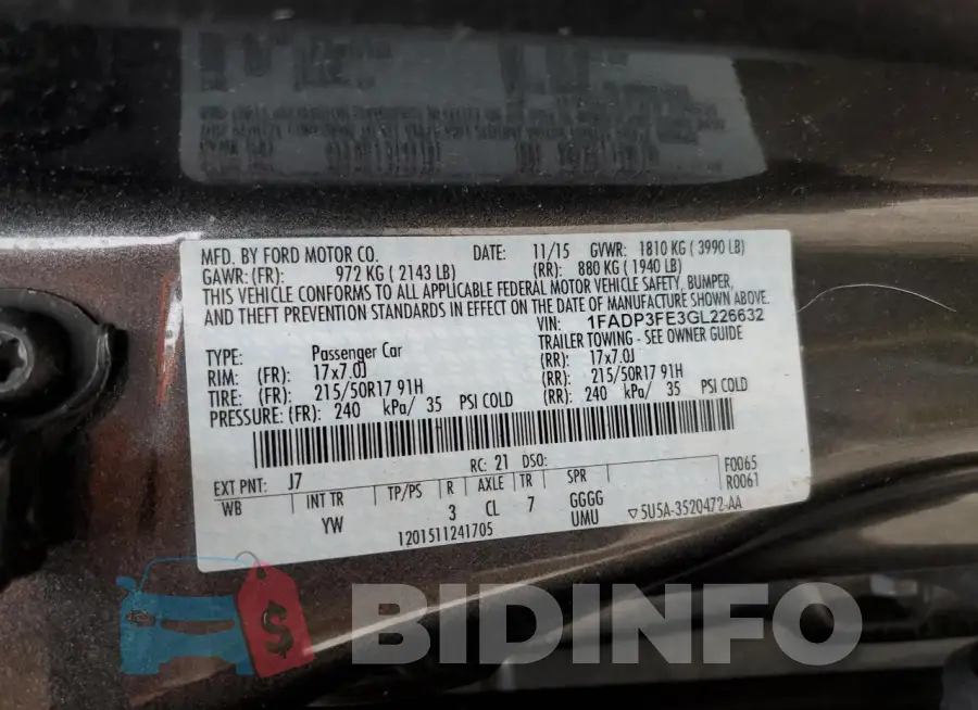 1FADP3FE3GL226632 Photo# 12