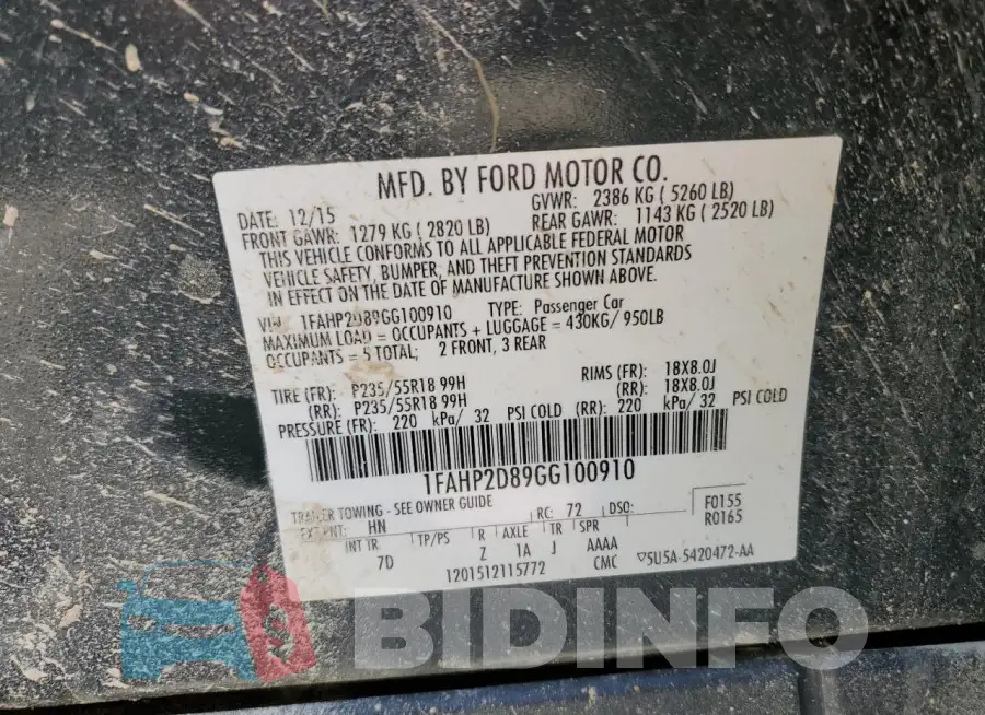 1FAHP2D89GG100910 Photo# 12