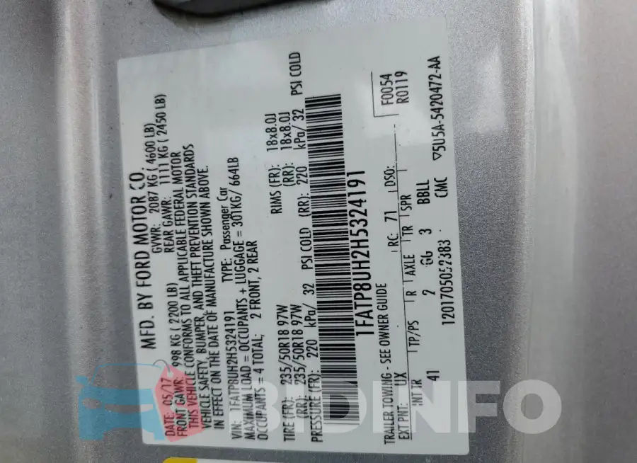 1FATP8UH2H5324191 Photo# 12