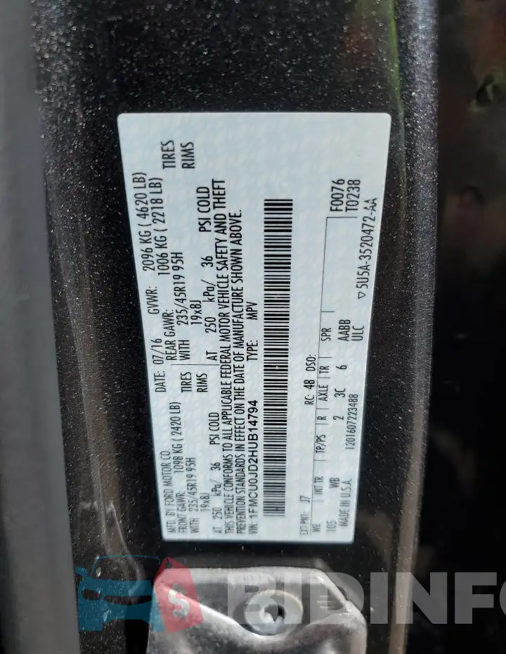 1FMCU0JD2HUB14794 Photo# 14