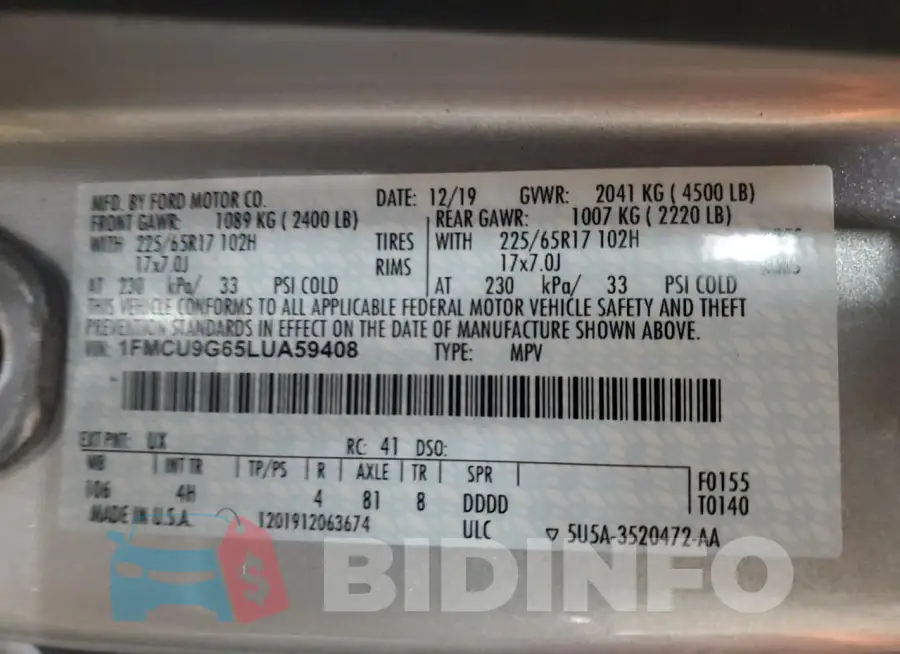 1FMCU9G65LUA59408 Photo# 13