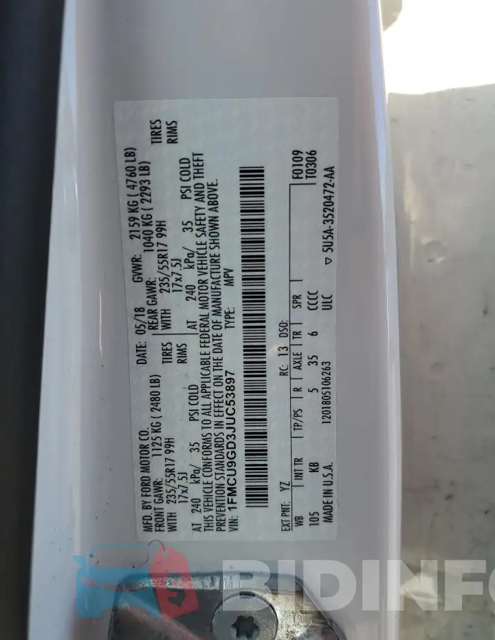 1FMCU9GD3JUC53897 Photo# 13
