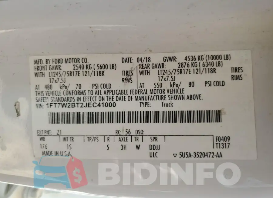 1FT7W2BT2JEC41000 Photo# 12