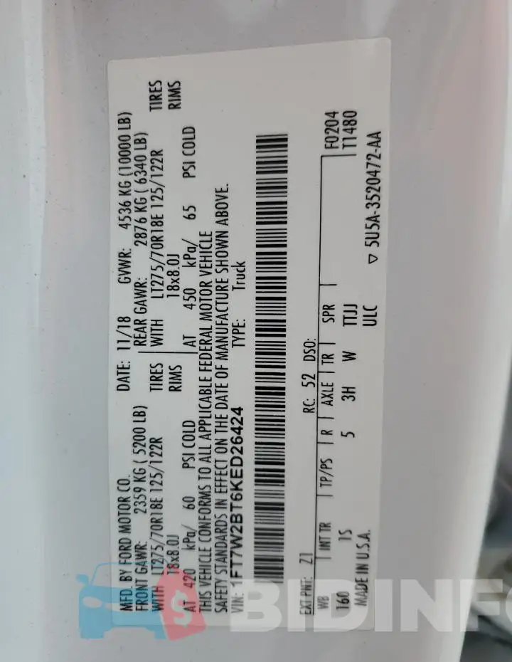 1FT7W2BT6KED26424 Photo# 12